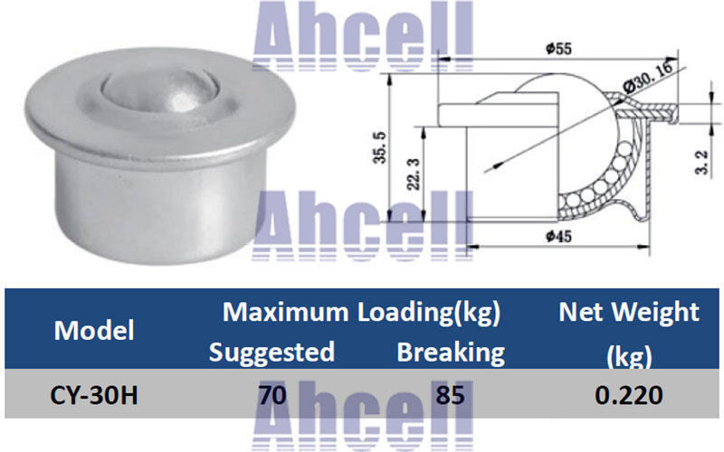 CY-30H Drop In Ball Transfer Unit