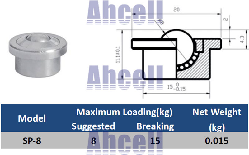 SP-8 stainless steel Drop In Ball Transfer