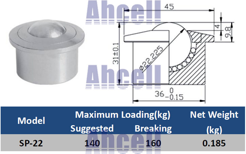 SP-22 stainless steel Drop In Ball Transfer