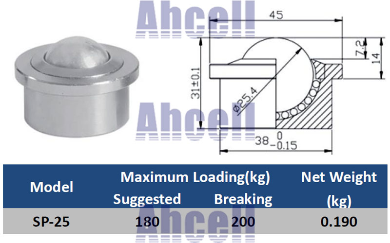 SP-25 stainless steel Drop In Ball Transfer